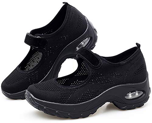 Vorgelen Sandalias Deportivas de Mujer Malla Ligero Plataforma Zapatillas Mary Jane Casual Cómodas Respirable Sneakers para Deportes Fitness Correr Trabajar