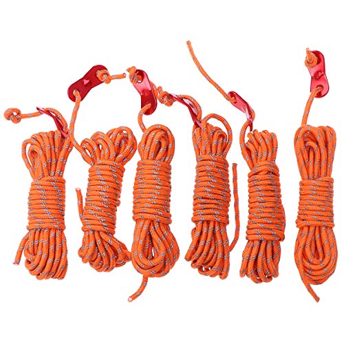 Vosarea 6pcs Cuerda Tienda Reflectante Cortavientos Cordel de campaña con Tensor Cuerda para Camping Senderismo 4 m Naranja