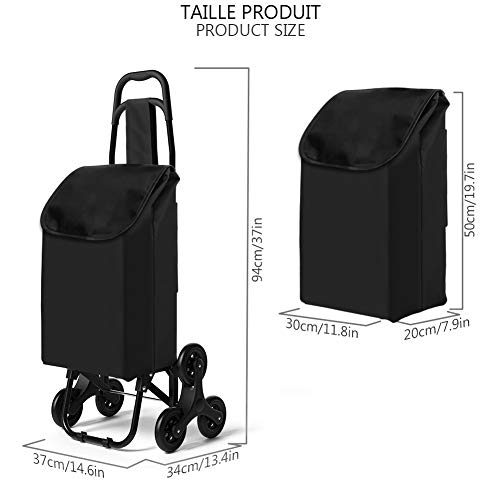 VOUNOT Carro de la Compra Plegable con 6 Ruedas, para Subir Escaleras, Bolsa Impermeable de 35 L, Negro