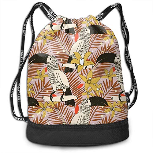 Voxpkrs Birds with Palm Leaves and Flowers Men Women Waterproof Drawstring Backpack Rucksack Yoga Dance Travel Shoulder Bags