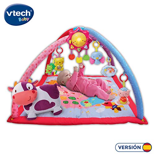 VTech Mantita de juego cantarín 2 en 1, manta y gimnasio de aprendizaje para bebé con más de 40 canciones, frases y melodías, panel extraíble, color rosa (80-146457)