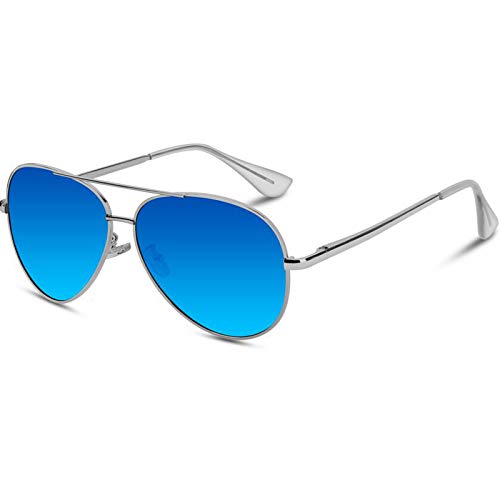 VVA Gafas de sol Hombre Polarizadas Aviador Hombres Aviador Gafas de sol Polarizadas Hombre Unisex Protección UV400 por V101(Azul/Plateado)