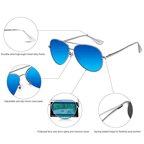 VVA Gafas de sol Hombre Polarizadas Aviador Hombres Aviador Gafas de sol Polarizadas Hombre Unisex Protección UV400 por V101(Azul/Plateado)