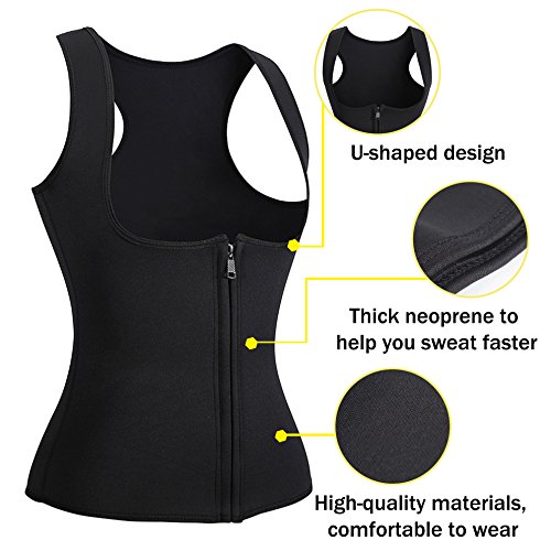 WABISABI DREAMS Chaleco Neopreno Sauna, Faja Adelgazante Mujer, Compresion Reductora para Conseguir una Sudoración efectiva para Deporte Fitness Negro (S)