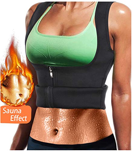 WABISABI DREAMS Chaleco Neopreno Sauna, Faja Adelgazante Mujer, Compresion Reductora para Conseguir una Sudoración efectiva para Deporte Fitness Negro (S)