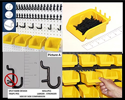 WallPeg 43 Pc. Peg Board Storage System - Pegboard Hook Assortment Organizer Bins Y/B # AM 302- 2 by WallPeg