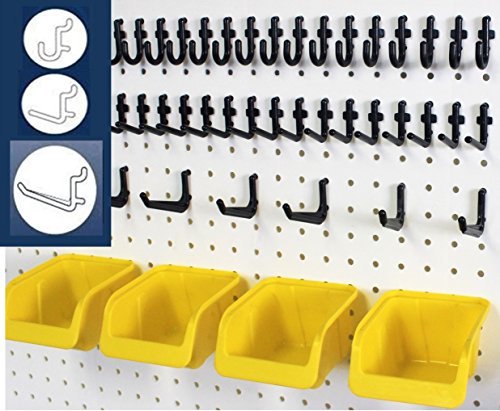 WallPeg 43 Pc. Peg Board Storage System - Pegboard Hook Assortment Organizer Bins Y/B # AM 302- 2 by WallPeg