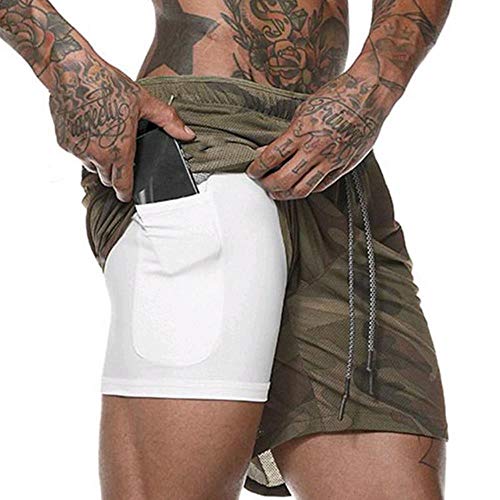 WANG Summer Shorts para Hombre Teléfono móvil Oculto en el Interior de los Bolsillos Joggers Training Fitness Shorts Deportivos Sólido Workout Gym Shorts Casual Shorts, Camo, XL