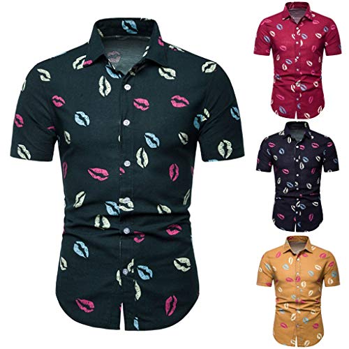 waotier Camisa De Manga Corta con Estampado De Moda para Hombres PatróN De Beso Ropa De Verano para Hombre