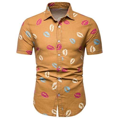 waotier Camisa De Manga Corta con Estampado De Moda para Hombres PatróN De Beso Ropa De Verano para Hombre