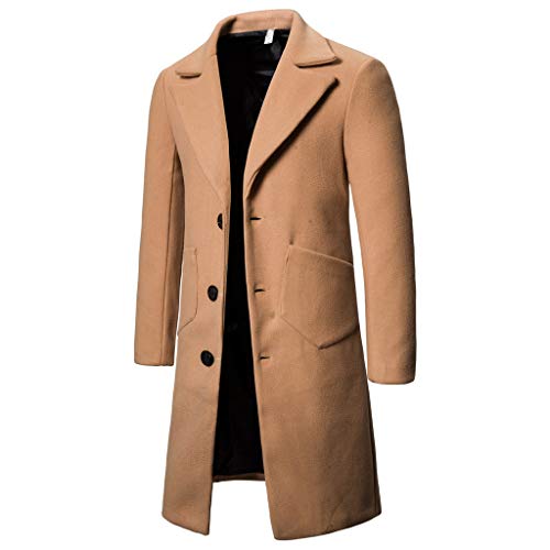 waotier Ropa de Abrigo Hombre Otoño Casual Chaqueta de Negocios Trench Largo Color sólido Recorte Botonadura Singular Outwear Coat