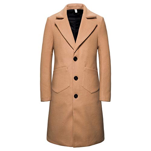 waotier Ropa de Abrigo Hombre Otoño Casual Chaqueta de Negocios Trench Largo Color sólido Recorte Botonadura Singular Outwear Coat