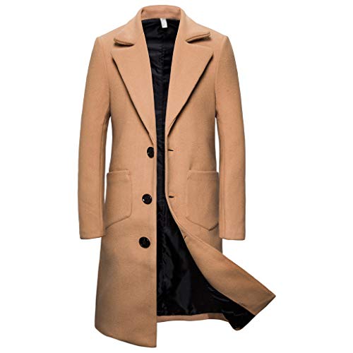 waotier Ropa de Abrigo Hombre Otoño Casual Chaqueta de Negocios Trench Largo Color sólido Recorte Botonadura Singular Outwear Coat