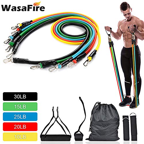 Wasafire Bandas de Resistencia, 11 Piezas Mujeres Hombres Gomas Elasticas Fitness Bandas Cuerda Expansora de Pecho Cintas Elasticas Musculacion Ejercitador Bandas de Ejercicio para Gimnasio en Casa