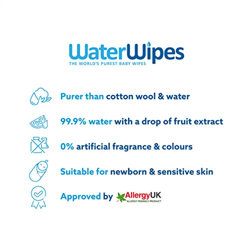 WaterWipes Toallitas para Pieles Sensible de Bebé, 99.9% agua purificada, 12 paquetes x 60 toallitas (720 toallitas)