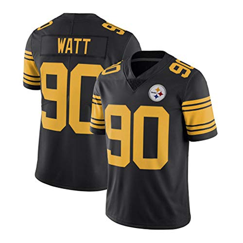 Watt Jersey Men-Steelers 90# Adult Camiseta de Manga Corta Deportiva de fútbol Americano para Hombre, Camiseta de Malla de Local-Black Gold-L(175~180cm)