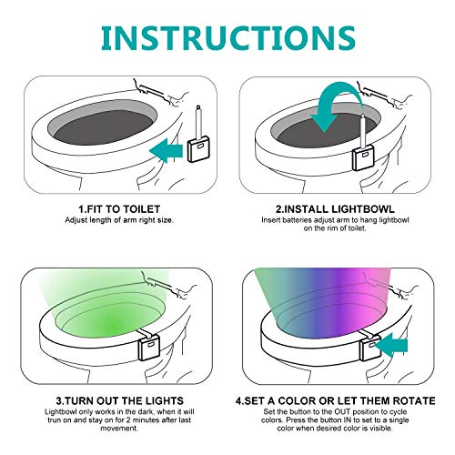 WC luz nocturna, Adoric LED Luz de Inodoro Luz con Detección de movimiento del sensor automático, 8 Cambio de Color,Funciona con Pilas, para cuartos de baño con niños Navidad