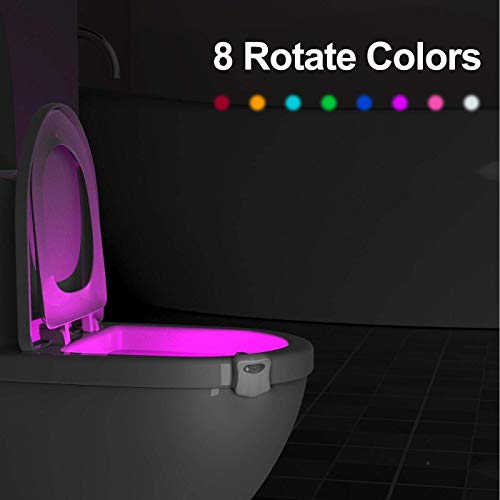 WC luz nocturna, Adoric LED Luz de Inodoro Luz con Detección de movimiento del sensor automático, 8 Cambio de Color,Funciona con Pilas, para cuartos de baño con niños Navidad