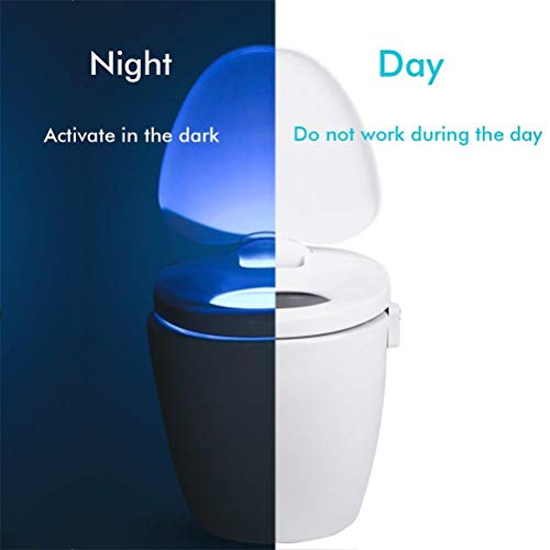 WC luz nocturna, ZSZT LED Luz de Inodoro Luz con Detección de movimiento del sensor automático, 8 Cambio de Color,Funciona con Pilas, para cuartos de baño con niños (Sólo activa en la oscuridad)