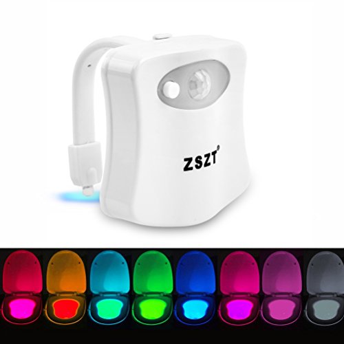 WC luz nocturna, ZSZT LED Luz de Inodoro Luz con Detección de movimiento del sensor automático, 8 Cambio de Color,Funciona con Pilas, para cuartos de baño con niños (Sólo activa en la oscuridad)