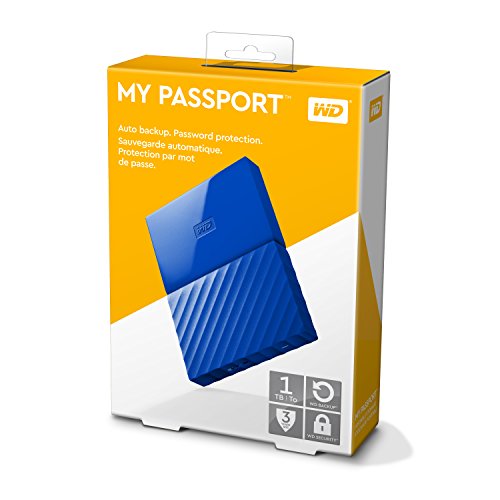 WD My Passport - Disco Duro Portátil de 1 TB y Software de Copia de Seguridad Automática, Azul