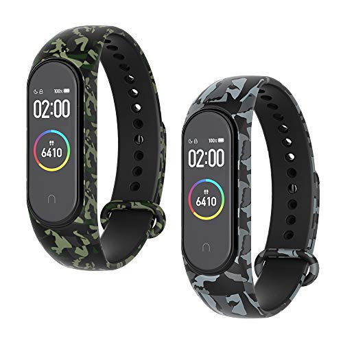 WD&CD 2 Pack Correa de Silicona Compatible con Xiaomi Mi Band 3/ Mi Band 4 Correa de Reloj, Muñequera Ajustable Banda de Reloj para Xiaomi Mi Band 3/4 (Camuflaje)