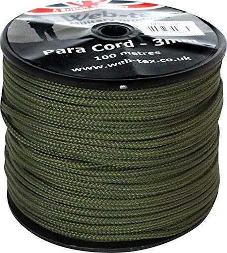 Web-tex - Rollo de cordón Paracord de 3 mm - 100 Metros - Verde