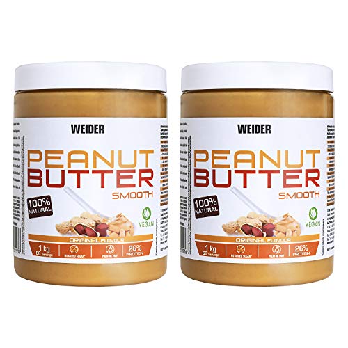 Weider Peanut Butter Duo Pack - 2 x 1000 gr. 100% cacahuete triturado, 100% natural, 100% vegano, Blanco