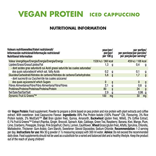 Weider Vegan Protein. Sabor Cappuccino. Proteína 100% vegetal de guisante (PISANE) y arroz. Sin gluten. Sin lactosa. Sin aceite de palma (750 g)