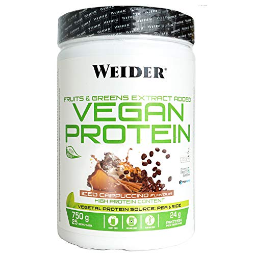 Weider Vegan Protein. Sabor Cappuccino. Proteína 100% vegetal de guisante (PISANE) y arroz. Sin gluten. Sin lactosa. Sin aceite de palma (750 g)