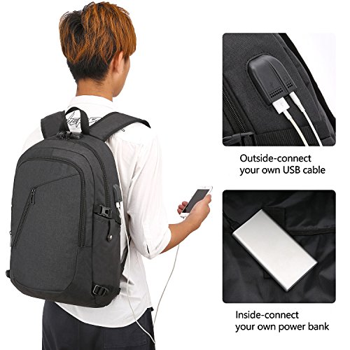 WENIG Mochila Antirrobo Impermeable,Mochila Portatil 15.6 Pulgadas Mochila Hombre con Puerto de Carga USB,Mochila Backpack para el Laptop para Ordenador del Negocio Trabajo Diario Viaje-Negro