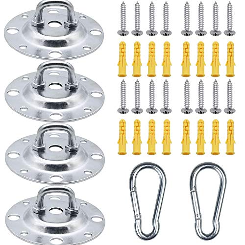 Wenlai 4 Piezas Gancho de Techo y Pared, Gancho de Techo, Base Redonda Metálico Gancho de Techo, Placa de Ojo Ganchos de Techo, U-Tipo Gancho Fijo, para Yoga, Hamacas, Sillón Colgante, Sacos de Boxeo