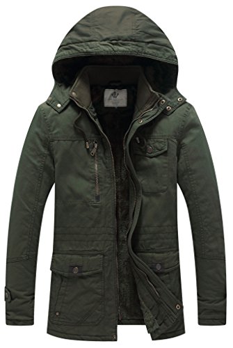 WenVen Anorak Casual Camuflaje de Vestir Joven Invierno Hombre Verde Militar Large