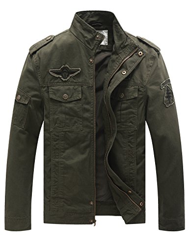 WenVen Chaqueta Casual Camuflaje Verde Militar Entallada Hombre X-Large