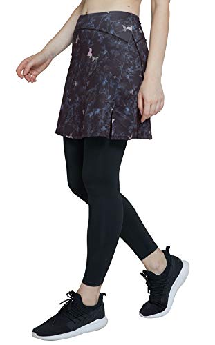 Westkun Mujer Falda Modesta con Pantalon de Deportes Corriendo Tenis Golf Mallas Ropa La Altura del Tobillo Falda con Legging 2 en 1(Flor-Longitud Tobillo,M)