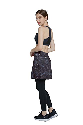 Westkun Mujer Falda Modesta con Pantalon de Deportes Corriendo Tenis Golf Mallas Ropa La Altura del Tobillo Falda con Legging 2 en 1(Flor-Longitud Tobillo,M)