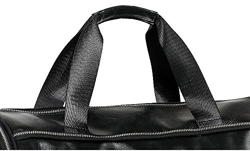 WeWo Bolsa Deporte Hombre Bolsa Gimnasio Bolsa De Viaje Cuero Bolsos Deportivos Duffel Bag Bolsos Fin De Semana Bolso Hombro Bolsa Equipaje Mujer con Compartimiento para Zapatos (Negro)