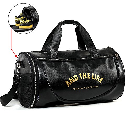 WeWo Bolsa Deporte Hombre Bolsa Gimnasio Bolsa De Viaje Cuero Bolsos Deportivos Duffel Bag Bolsos Fin De Semana Bolso Hombro Bolsa Equipaje Mujer con Compartimiento para Zapatos (Negro)