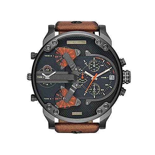 Wghz Reloj para Hombre Reloj de Cuarzo analógico de Acero Inoxidable Correa de Cuero Reloj Deportivo de Cuarzo para Hombre con Reloj de Esfera Grande para Hombre