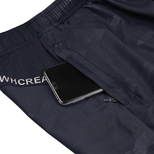 WHCREAT Para Hombres con Pantalones Cortos para Correr Bolsillos con Cremallera para Entrenamiento de Gimnasio L