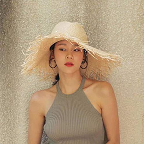Whiie891203 Sombreros De ala Ancha para Disquete para Mujeres Damas Verano Paja Sombrero De Sol Accesorios De Playa para Vacaciones Top de Jazz