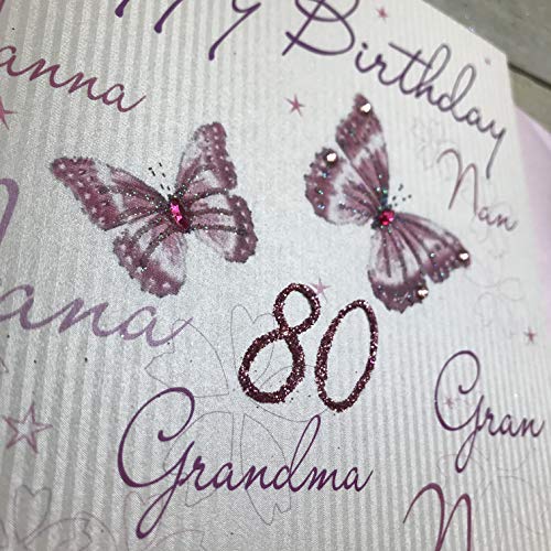 White Cotton Cards wb125-80 Nanna, Nan, Nana, Gran, del bebé para la Abuela, ­, Grandma, de cumpleaños 203,2 cm Hecho a Mano 80th cumpleaños con Texto en inglés, Blanco