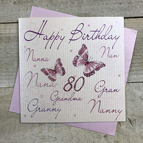 White Cotton Cards wb125-80 Nanna, Nan, Nana, Gran, del bebé para la Abuela, ­, Grandma, de cumpleaños 203,2 cm Hecho a Mano 80th cumpleaños con Texto en inglés, Blanco