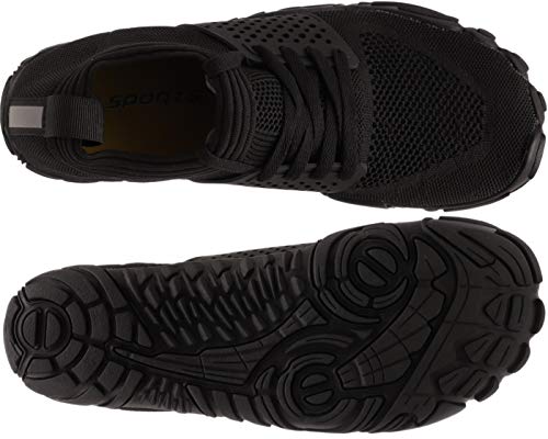 WHITIN Zapatilla Minimalista de Barefoot Trail Running para Hombre Five Fingers Fivefingers Zapato Descalzo Correr Deportivas Fitness Gimnasio Calzado Asfalto Negro 42 EU