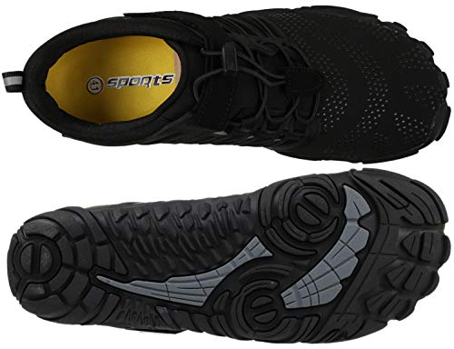 WHITIN Zapatilla Minimalista de Barefoot Trail Running para Hombre Mujer Five Fingers Fivefingers Zapato Descalzo Correr Deportivas Fitness Gimnasio Calzado Asfalto Negro 41