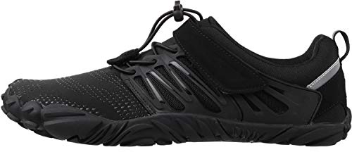 WHITIN Zapatilla Minimalista de Barefoot Trail Running para Hombre Mujer Five Fingers Fivefingers Zapato Descalzo Correr Deportivas Fitness Gimnasio Calzado Asfalto Negro 41