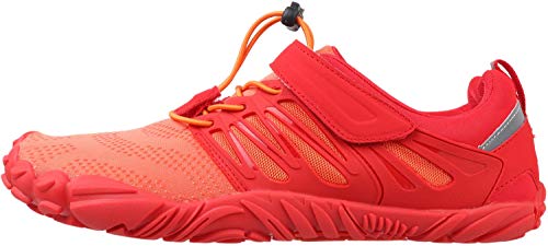 WHITIN Zapatilla Minimalista de Barefoot Trail Running para Hombre Mujer Five Fingers Fivefingers Zapato Descalzo Correr Deportivas Fitness Gimnasio Calzado Asfalto Rojo Naranja 36