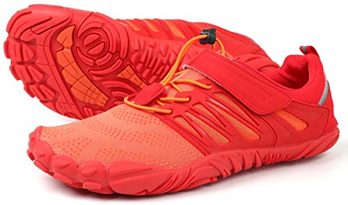 WHITIN Zapatilla Minimalista de Barefoot Trail Running para Hombre Mujer Five Fingers Fivefingers Zapato Descalzo Correr Deportivas Fitness Gimnasio Calzado Asfalto Rojo Naranja 36