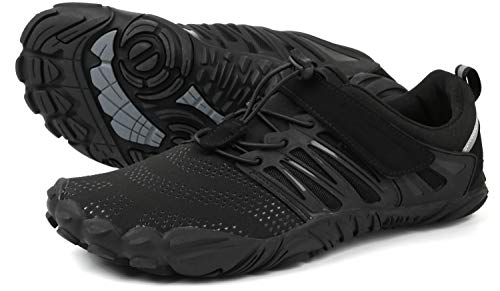 WHITIN Zapatilla Minimalista de Barefoot Trail Running para Hombre Mujer Five Fingers Fivefingers Zapato Descalzo Correr Deportivas Fitness Gimnasio Calzado Asfalto Negro 42