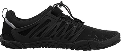 WHITIN Zapatilla Minimalista de Barefoot Trail Running para Hombre Mujer Five Fingers Fivefingers Zapato Descalzo Correr Deportivas Fitness Gimnasio Calzado Asfalto Negro 40